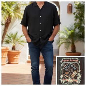Tommy Bahama Cigar Club Silk Embroidered Camp Shirt Black Men’s Large